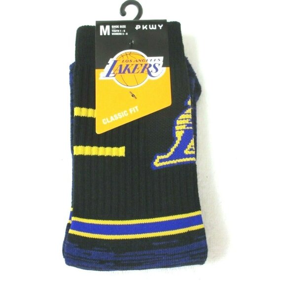 Los Angeles Lakers Men's NBA Parkway Crew length Socks Black Medium & Large NWT - Picture 1 of 4